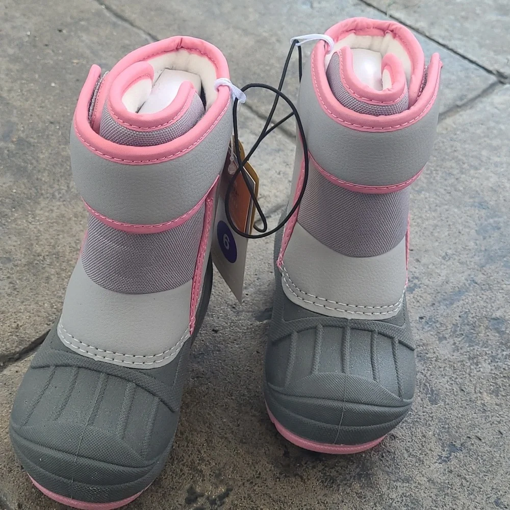 New! Cat & Jack Denver Girls 5 winter snow waterproof leather pink gray boot